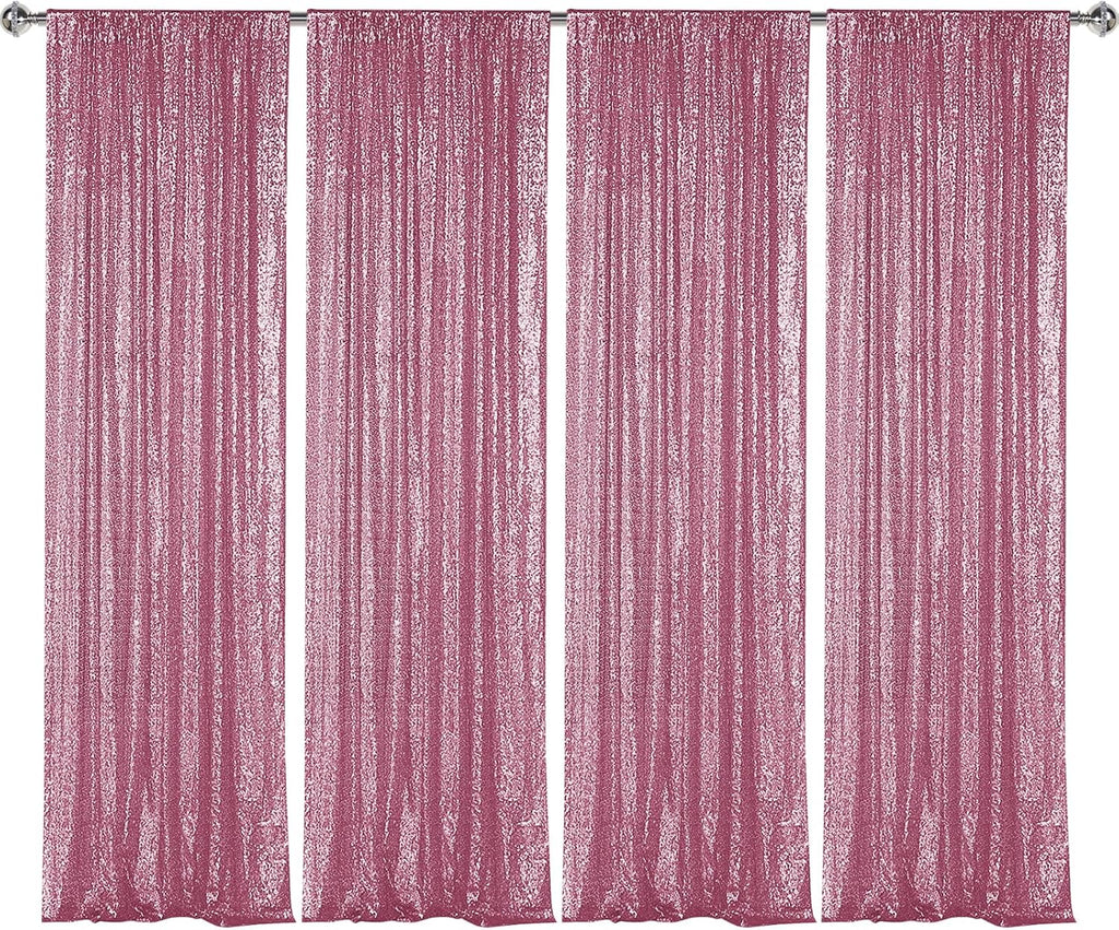 Sugargirl Pink Sequin Backdrop Curtain 4 Panels 2FTx8FT Glitter Pink Background Drapes Sparkle Photography Backdrop for Party Wedding Birthday Wall Decoration