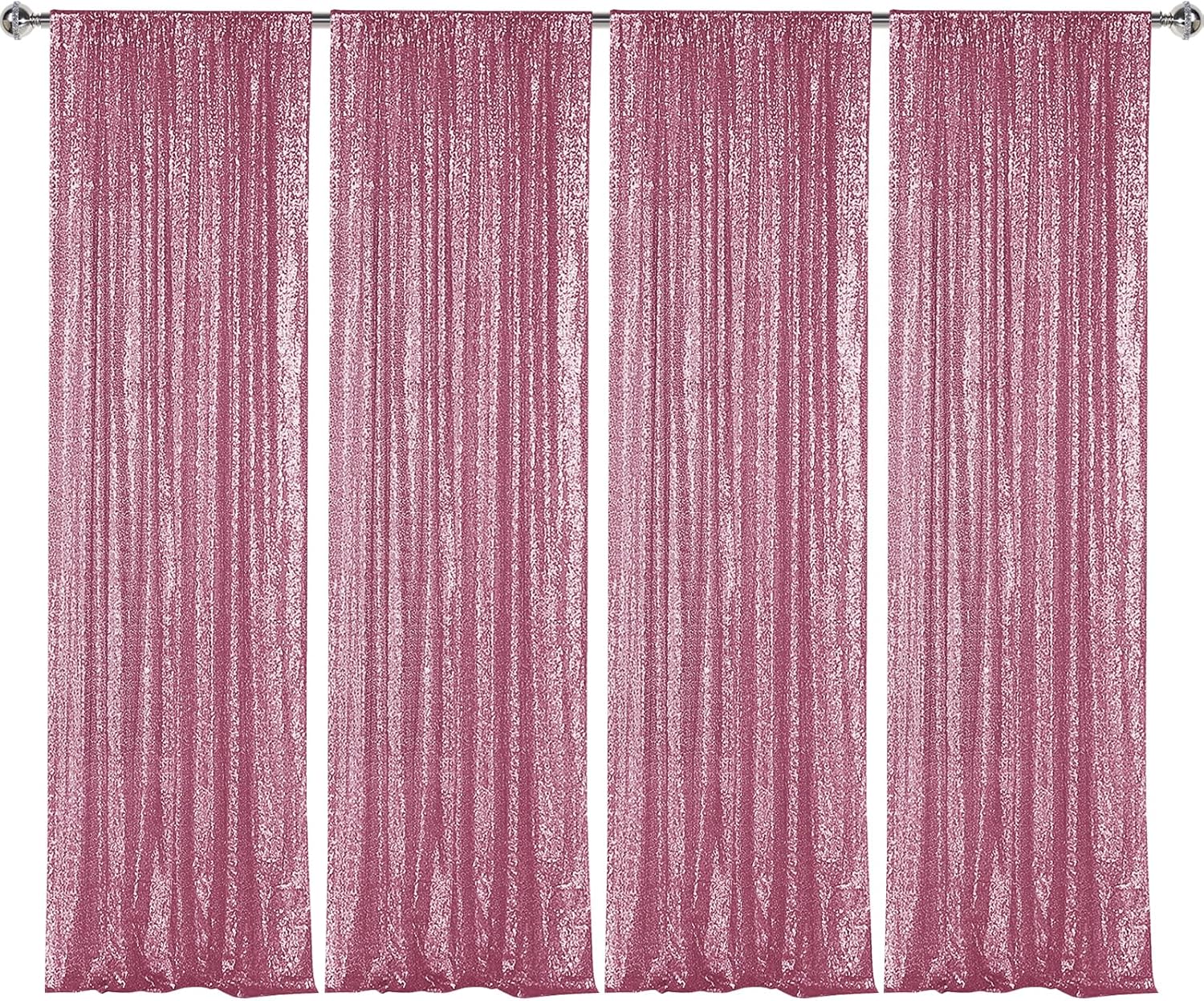 Sugargirl Pink Sequin Backdrop Curtain 4 Panels 2FTx8FT Glitter Pink Background Drapes Sparkle Photography Backdrop for Party Wedding Birthday Wall Decoration