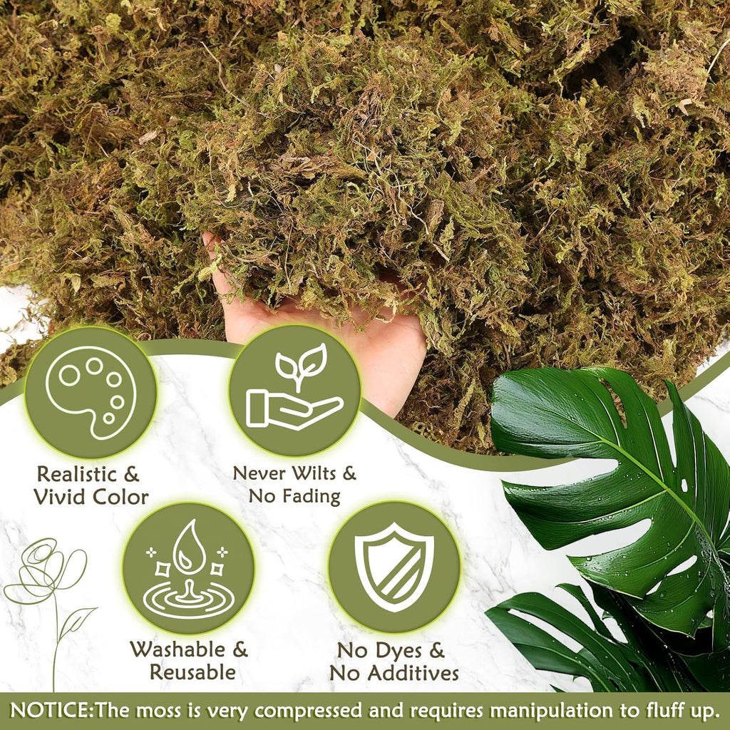 Artificial Moss - 45.86 OZ (2.89LB) - Premium Fake Moss Versatile for Crafts & Décor - Natural Look, Low Maintenance, Perfect for Fairy Gardens, Terrariums, Wedding Decor & Faux Potted Plants