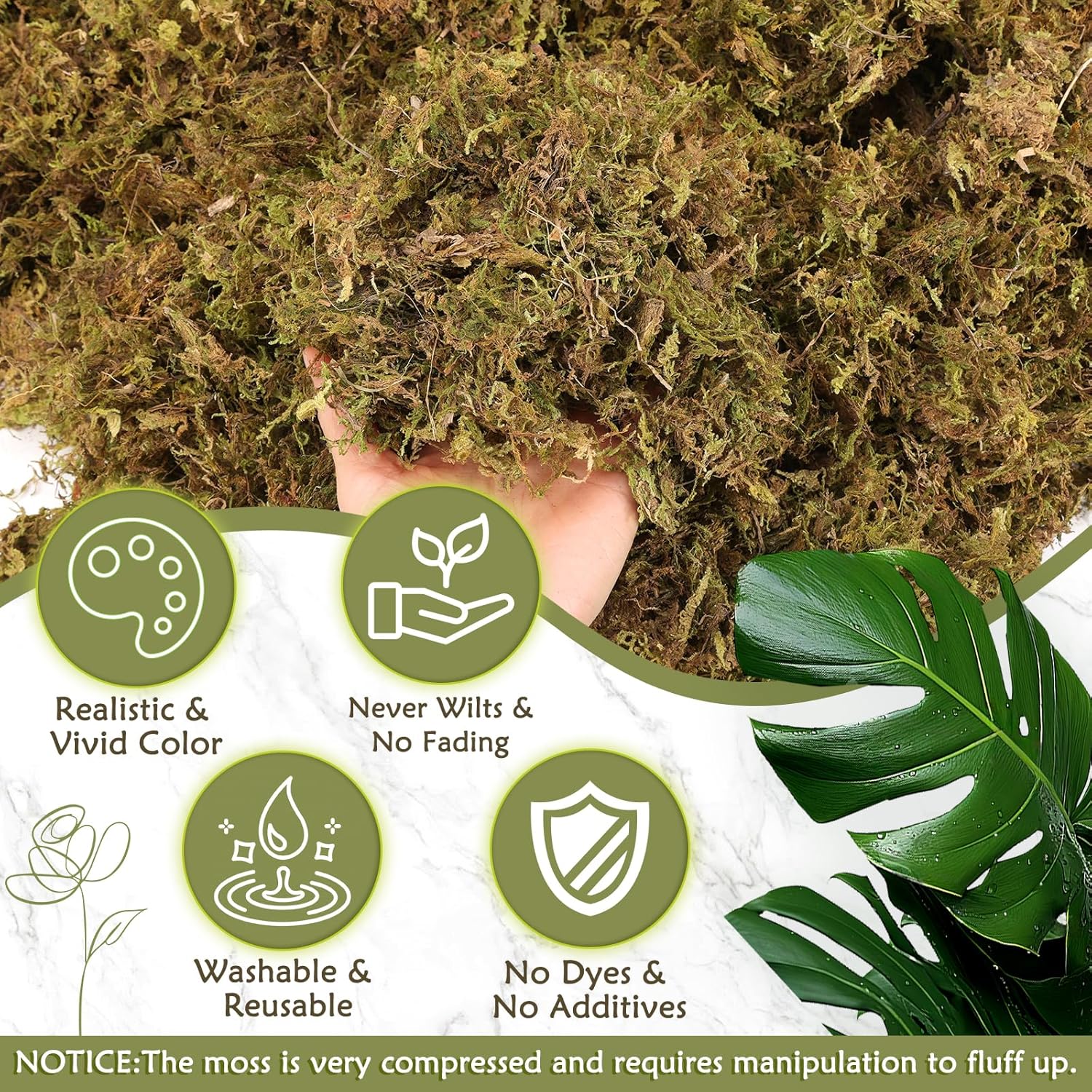 Artificial Moss - 45.86 OZ (2.89LB) - Premium Fake Moss Versatile for Crafts & Décor - Natural Look, Low Maintenance, Perfect for Fairy Gardens, Terrariums, Wedding Decor & Faux Potted Plants