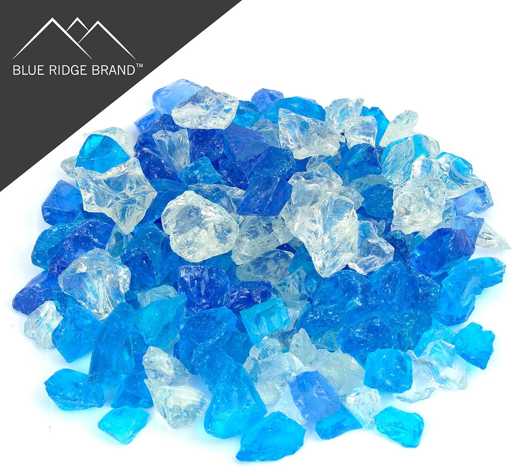 Light Blue & Sky Blue Fire Pit Glass - Fire Glass Rocks for Fire Pit & Fireplace - Gas & Propane (10 Pound, Ocean)