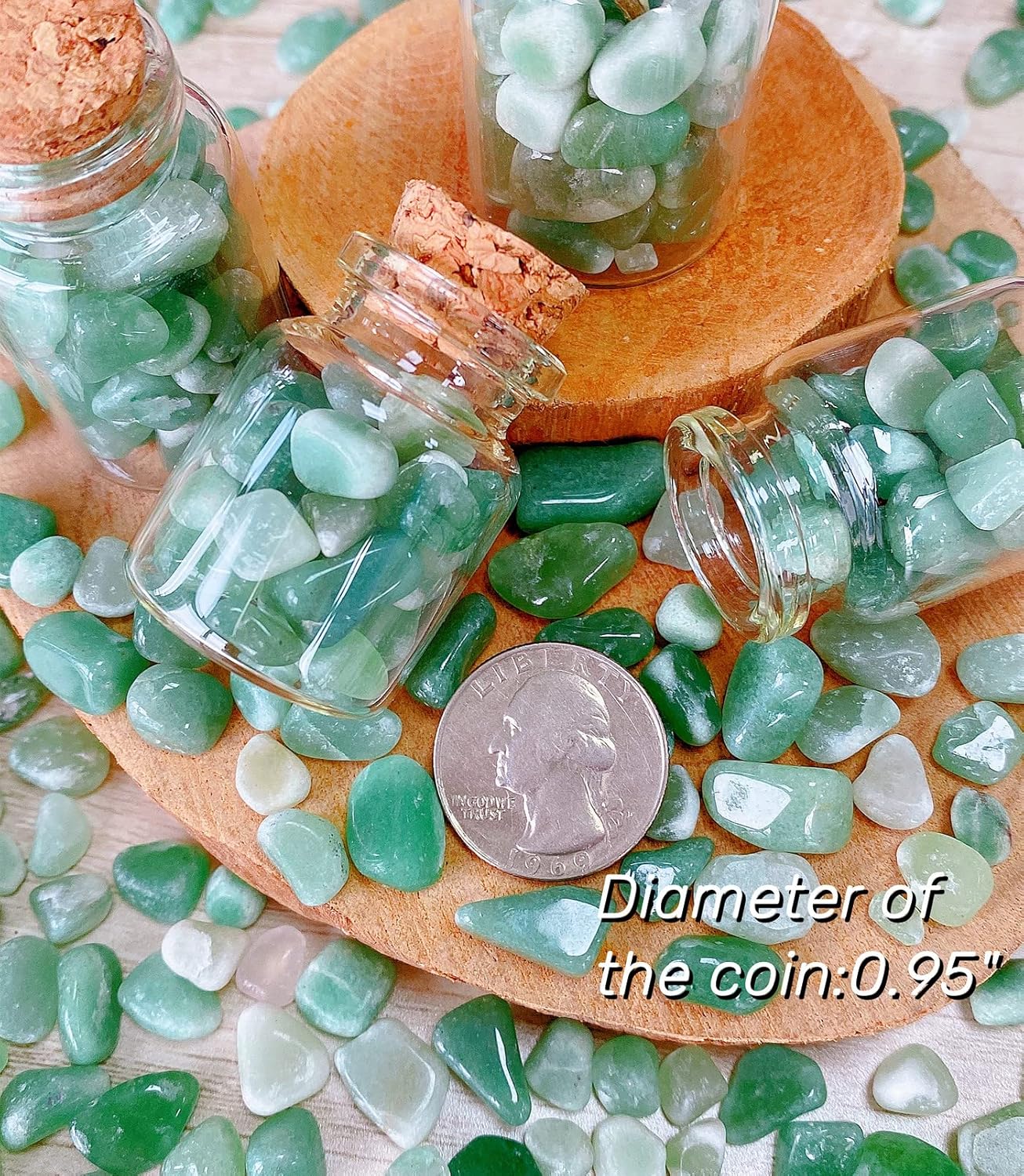 QINJIEJIE 400G Green Aventurine Crystal Polished Rocks 0.3-0.4" Tumbled Stones Chips Stone Crushed Quartz Natural Gem Home Decoration Aquarium Plants Cacti Vase Filler Landscape Bottom Ornament 0.9lb