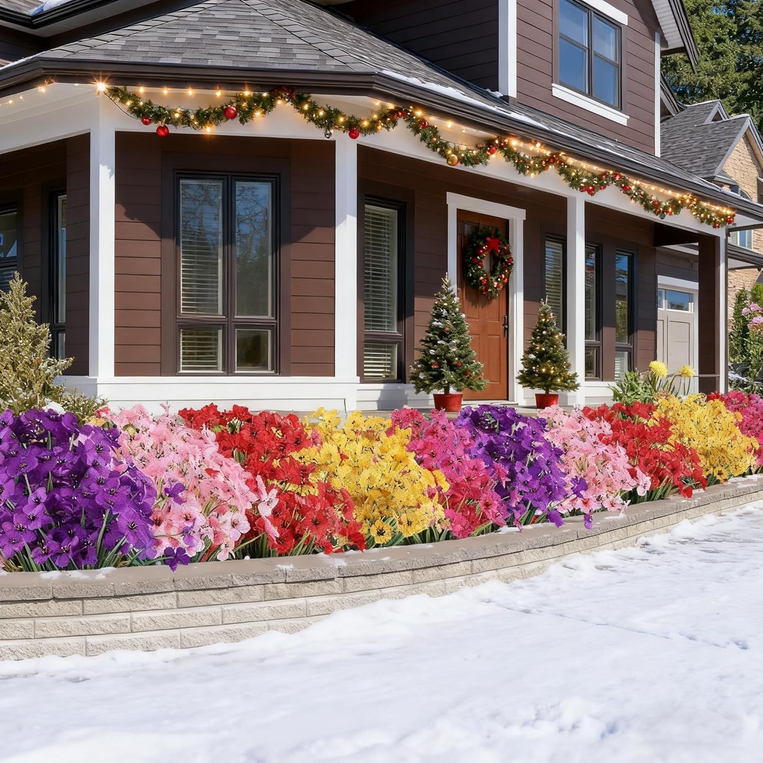 AmyHomie 20 Bundles Artificial Flowers for Outdoor Outside Spring Summer Decoration UV Resistant Faux Flowers No Fade Fake Plastic Plants Garden Porch Window Box Decorating(Mix Color)