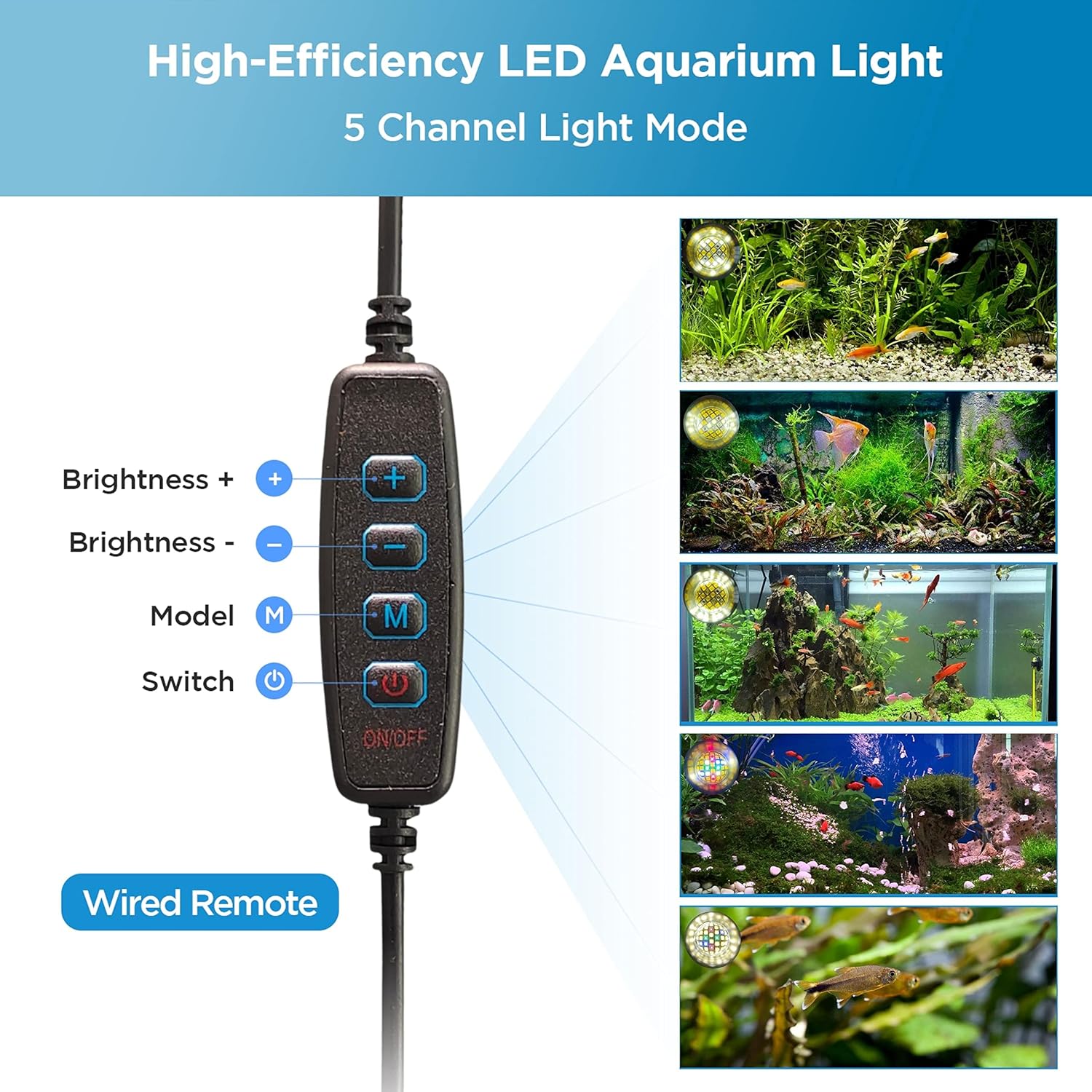 Lominie LED Aquarium Light, Remote Control 80W Planted Fish Tank Light Asta120 Clamp Clip Lamp for Freshwater Refugium Algae Fish Tank with Gooseneck (F120 80W Freshwater)