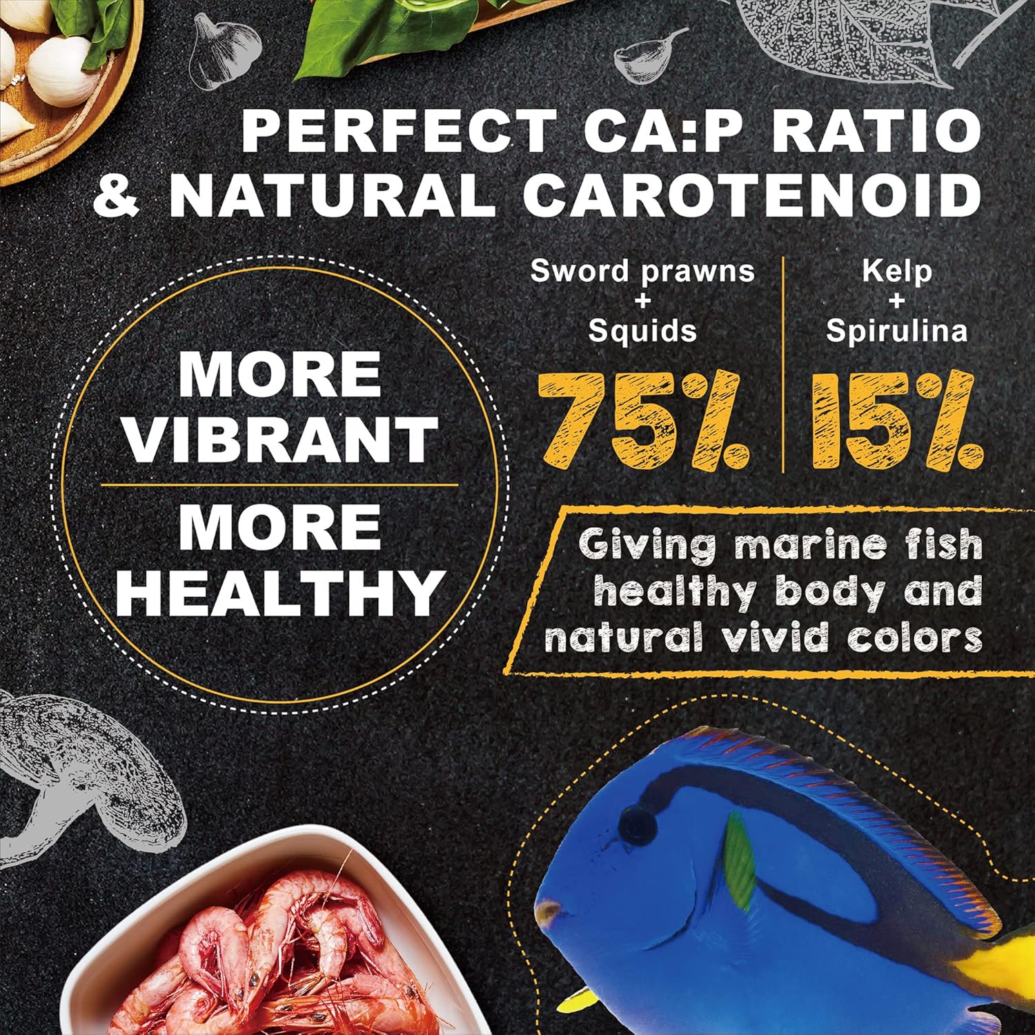 Ultra Fresh Marine Fish Food, 75% Sword Prawns + Squids, Natural Protein, Color Enhancement, for Small Saltwater Fish, Marine Shrimp Patties S 4.56oz