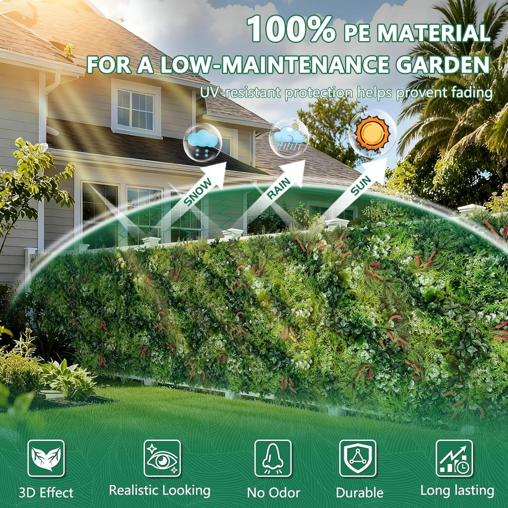16PCS Grass Wall Panels, 20"x20" Artificial Ivy Greenery Wall Backdrop, UV-Anti Faux Boxwood Grass Panels Green Wall Decor for Garden Patio Balcony