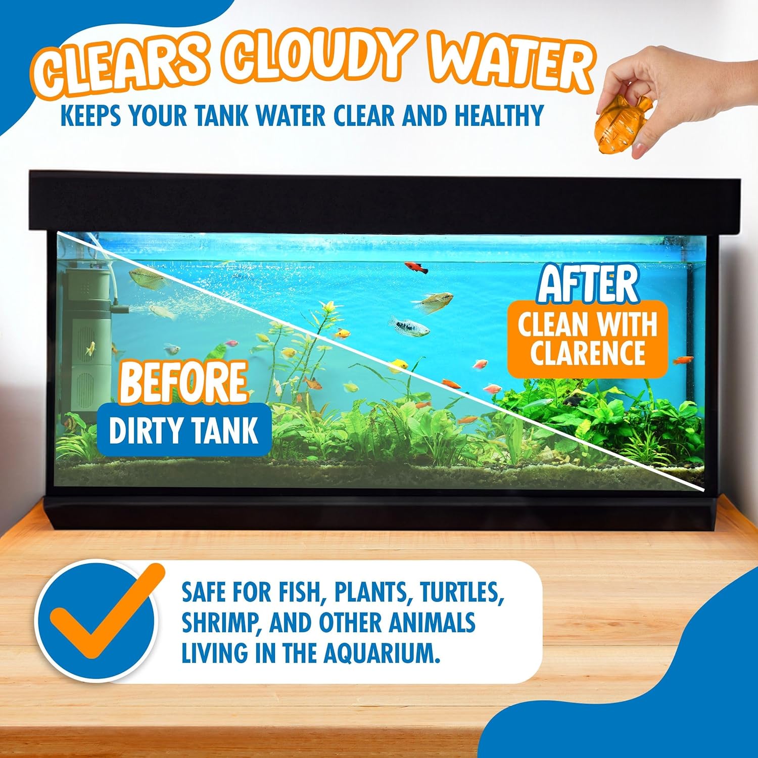Aquarium Water Clarifier | Clear Cloudy Fish Tank Water Treatment, Safe for Freshwater & Saltwater Fish and Plants - Orange & Purple, 6 Pack