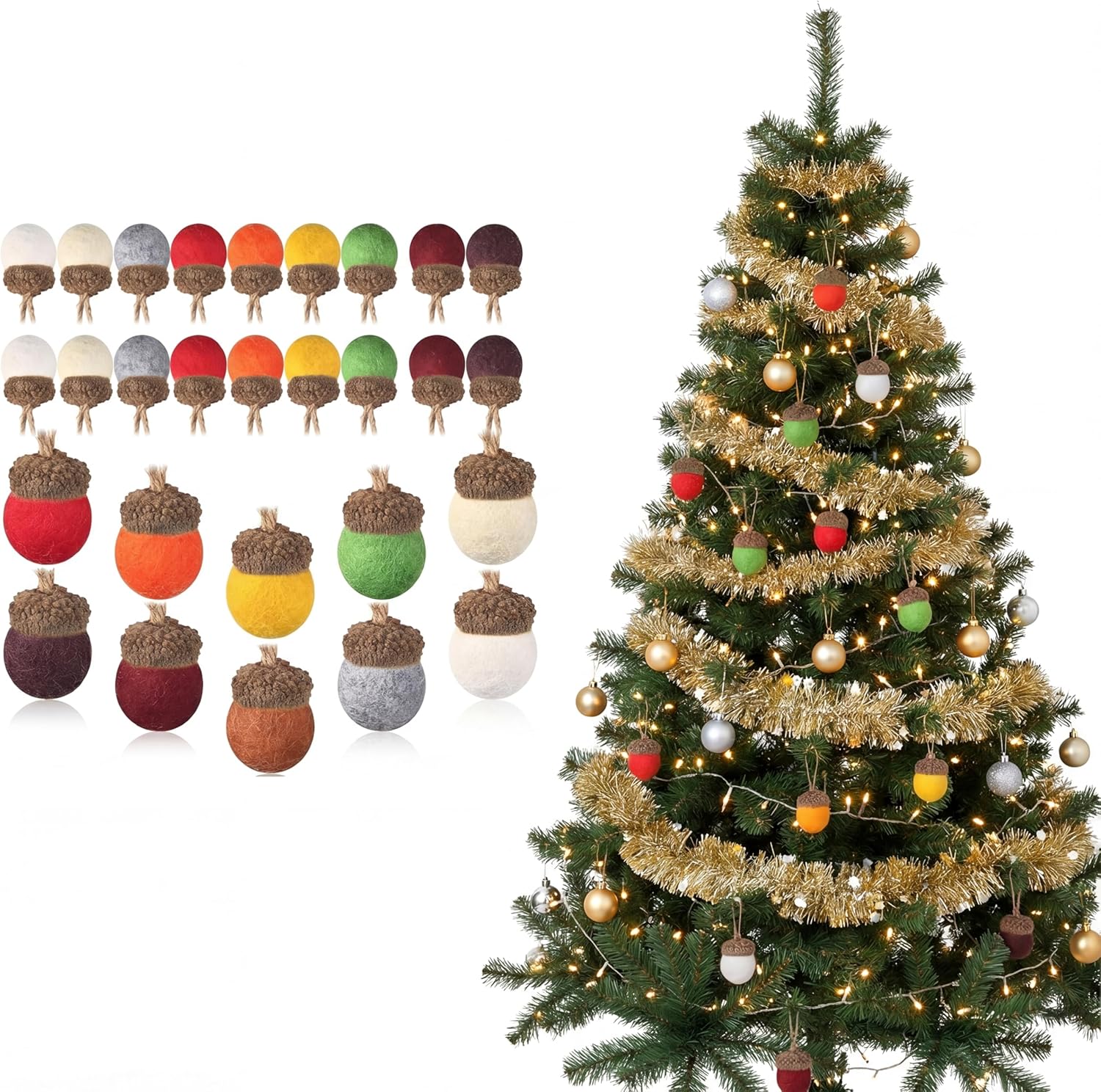 Tatuo 30 Pcs Christmas Felt Acorn Ornaments Colorful Wool Felt Acorn Pom Balls Mini Wool Acorns Bulk for DIY Xmas Crafts Christmas Tree Hanging Ornaments Party Favors Home Indoor Decor(Mixed Colors)