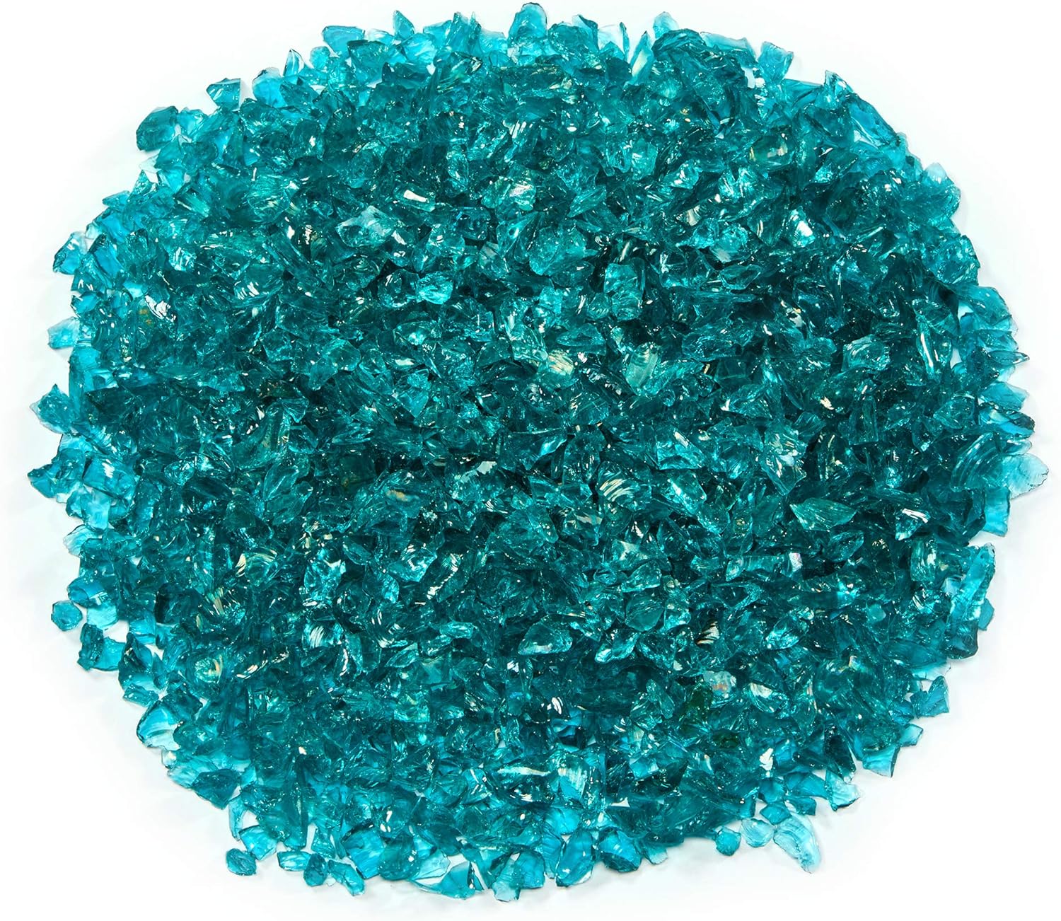 TWINKLING High Luster Fire Glass Gravel Stone Glitter,Broken Glass,Fire Gems Chips,Crushed Glass for Fire Pit Crafts Resin Art Aquarium Garden Decoration,3-6mm,1-Pound Jar (Turquoise)