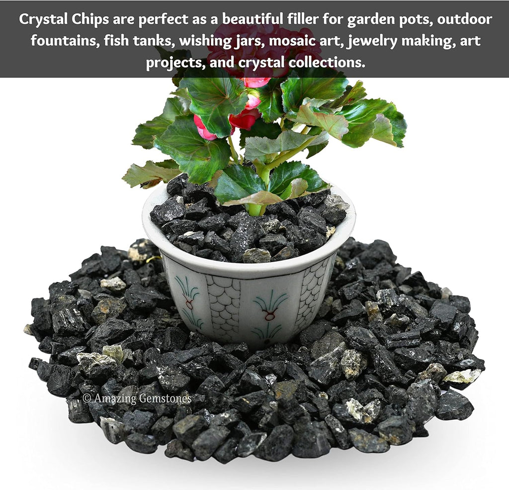 Amazing Gemstone Black Tourmaline Crystal Chips Aquarium Gravel Rocks - Carnelian Chips Bulk Fish Tank Gravel, Small Tumbled Stone Chips and Tiny Crystals for Decoration (1000+ Carat Chips)