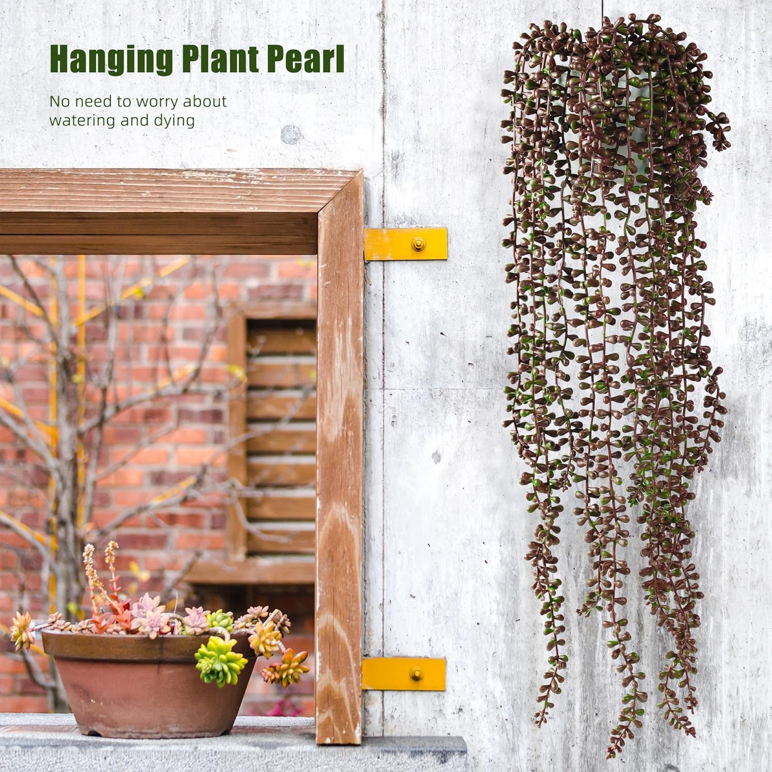 3PCS Orange Artificial Succulents Hanging Plants,27.5 Inch Fake String of Pearls Greenery Plants 5 Branches for Autumn Home Garden Office Balcony Wall Indoor Outdoor Fall Decoration,Orange