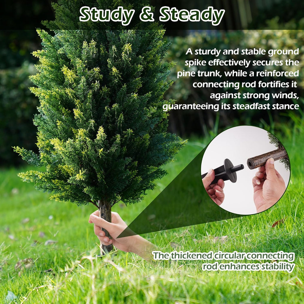 40inch Artificial Cedar Christmas Trees, 2 Sets Faux Cypress Topiary with Spikes, Weatherproof UV Resistant Fake Shrubs Cypress for Outdoor Front Porch Planters, Topiary Bush Balls Decor