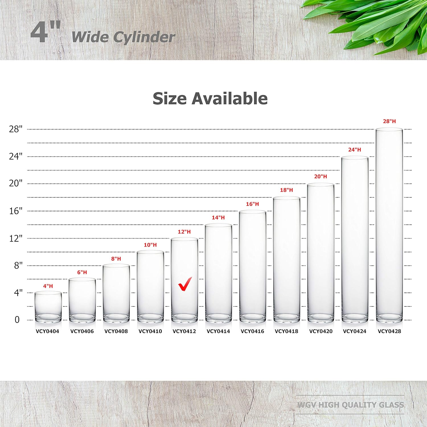 WGVI Quality Thick Weighted Clear Cylinder Glass Vases, 4" W x 12" H, Flower Arrangement Floating Candle Holders Wedding Centerpieces Terrarium Planter Floral Storage Container, Bulk Wholesale, 6 Pcs