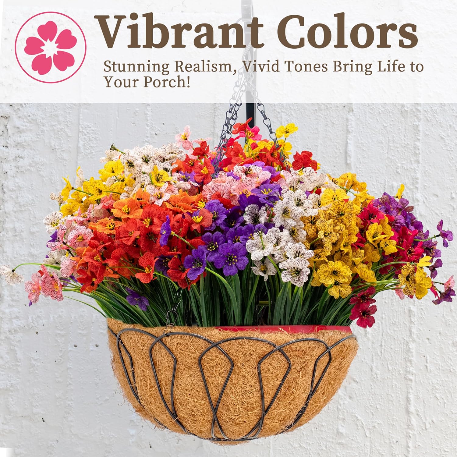 24 Bundles Artificial Flowers for Outdoors/Indoors, Fake Flowers Plants for Indoor Outside Garden Porch Window Box Home Wedding Farmhouse(8 Color)