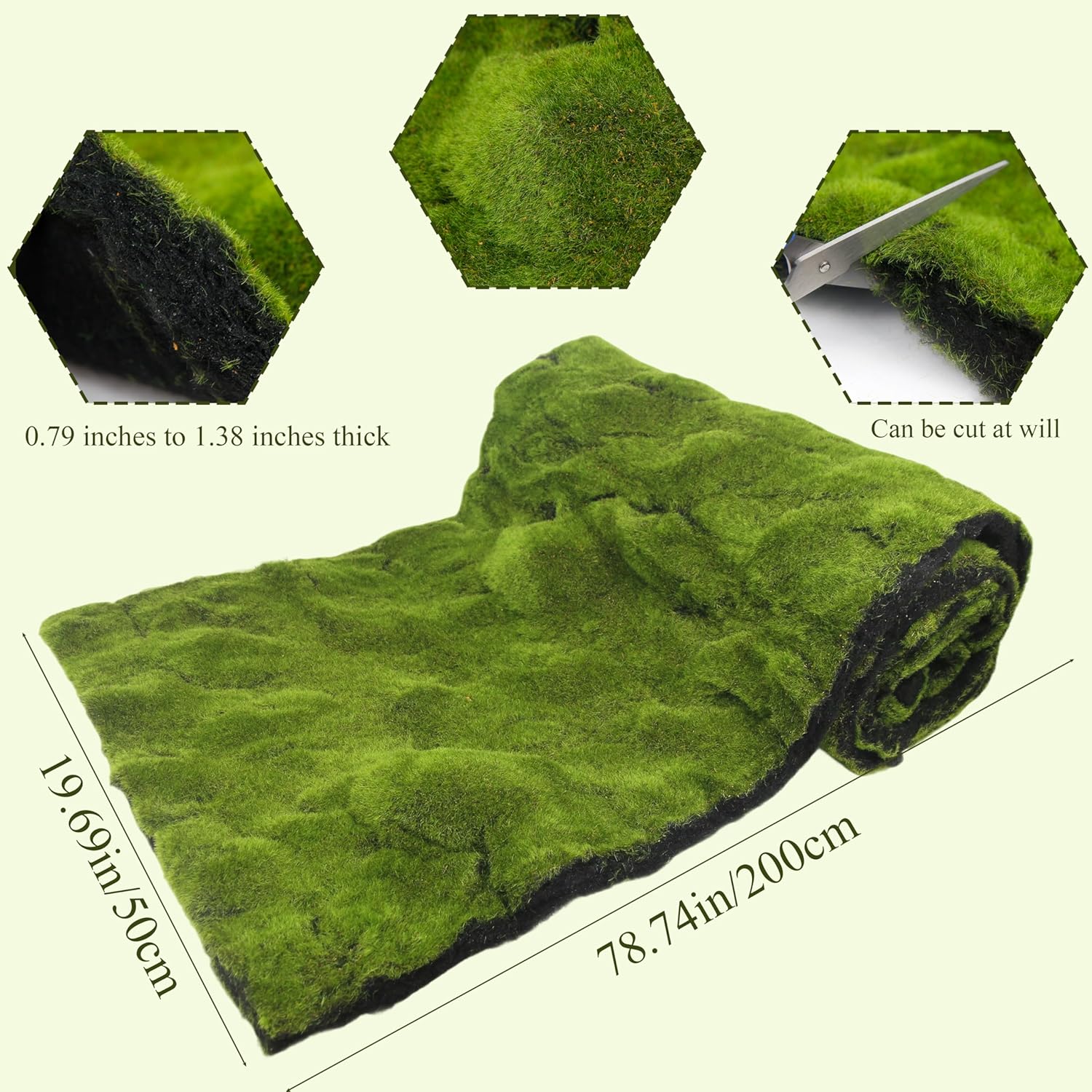 FAICOIA Fake Moss Table Runner Green Moss Roll for Fairy Gardens Grass Wedding Woodland Table Decor Artificial Moss for Indoor Plants Crafts 20" x 79" Green Moss for Decorating Wall 50 x 200cm
