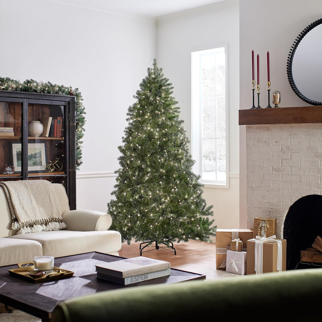 National Tree Company 7 ft Pre-Lit Downswept Douglas Fir Artificial Christmas Tree, 700 Clear Lights, 1,539 Tips, Includes Stand, Green