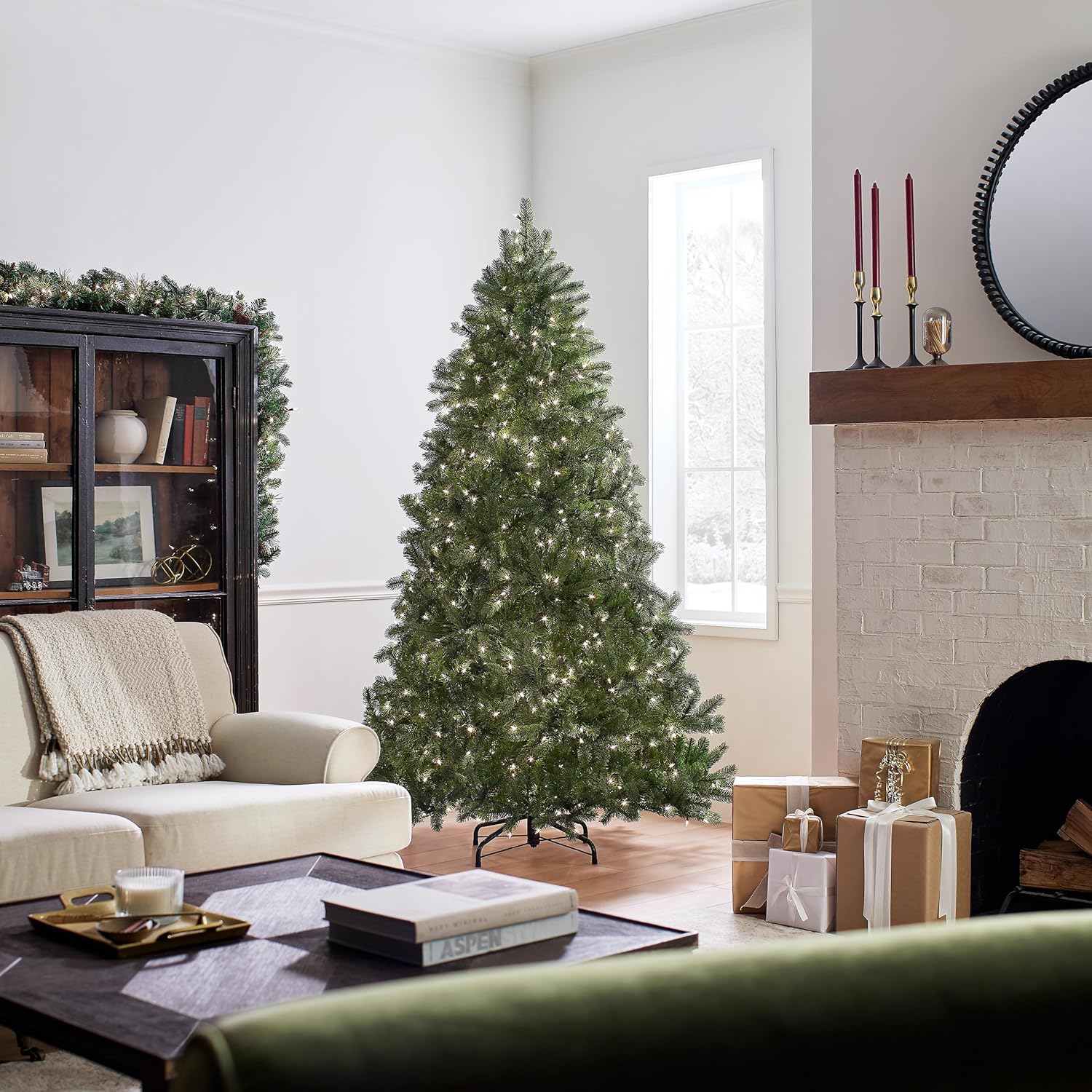 National Tree Company 7 ft Pre-Lit Downswept Douglas Fir Artificial Christmas Tree, 700 Clear Lights, 1,539 Tips, Includes Stand, Green