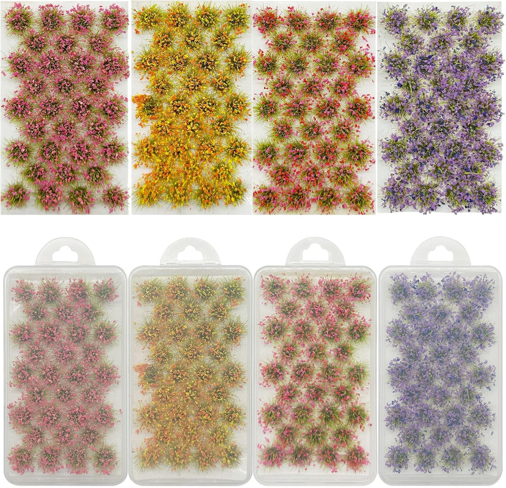 Woohome Static Grass Tuft Model Gras s Tufts, 128 PCS Railway Artificial Grass 4 Colors Bushy Tuft Flower Cluster Vegetation Groups for DIY Building Model Train Landscape Railroad Scenery