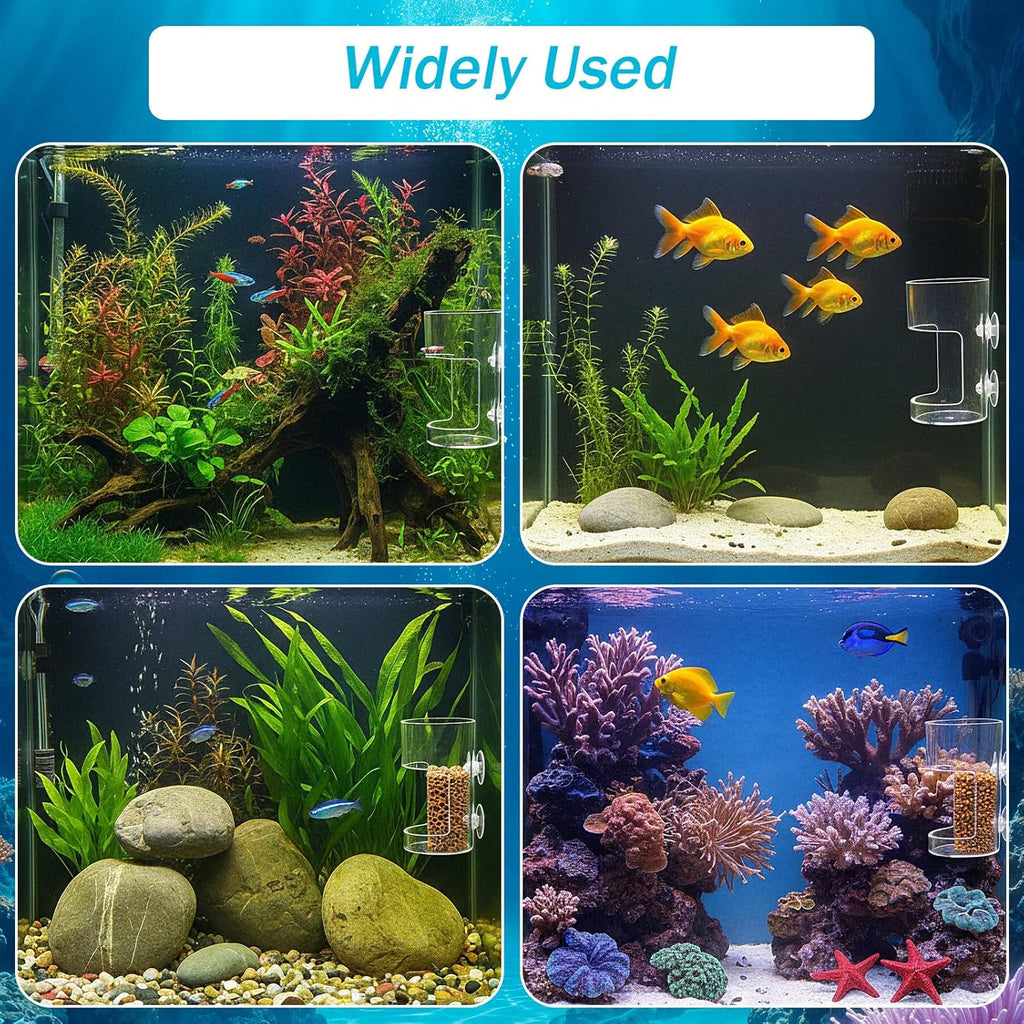 2PCS Fish Tank Feeding Tray, Fish Food Feeder with Suction Cup, Clear Aquarium Feeders, Cylindrical Fishes-Feeder, Round Aquariums & Fish-Bowls Accessories