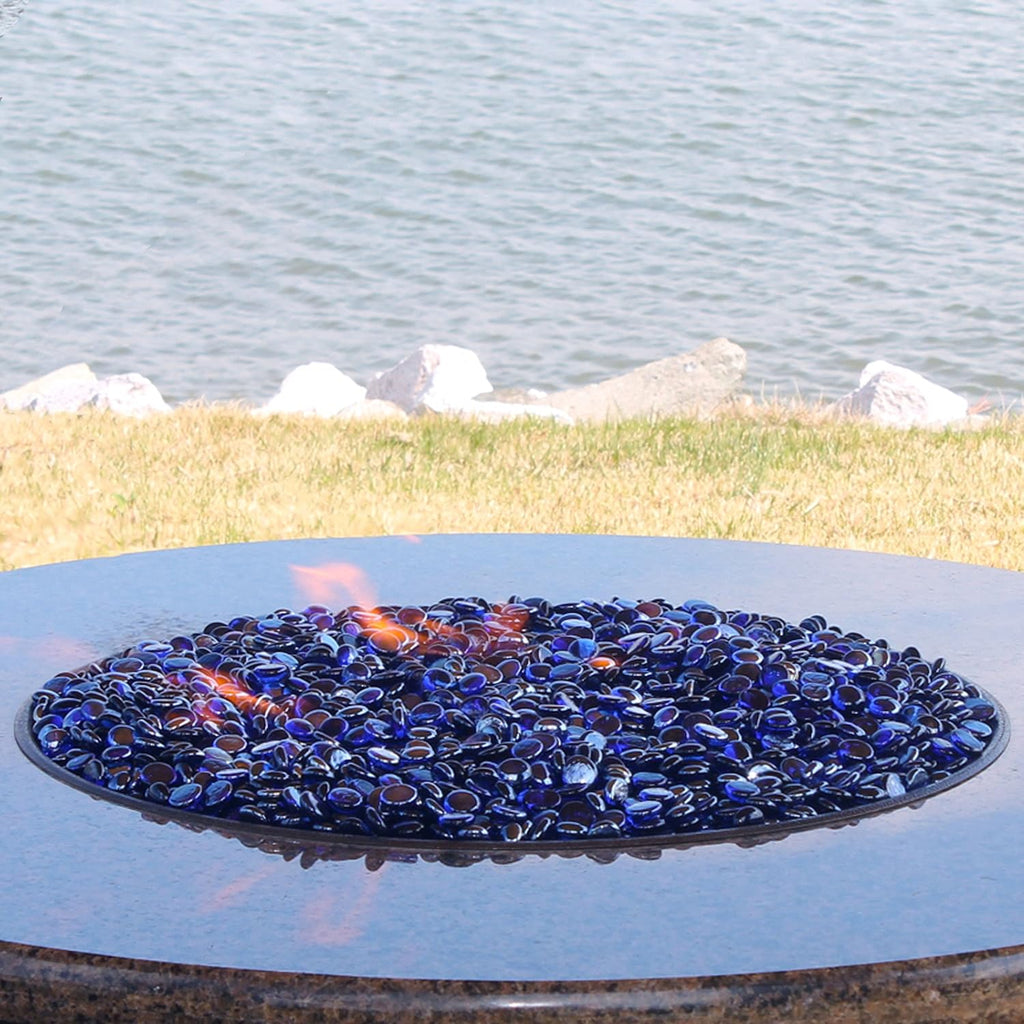 Reflective Fire Pit Glass Beads - Professional Grade Fire Glass for Fire Pit - 3/4" Firepit Glass Rock - Glass Stones - Fireplace Glass (20 Pound, Light Blue, Aqua Blue, Dark Blue)
