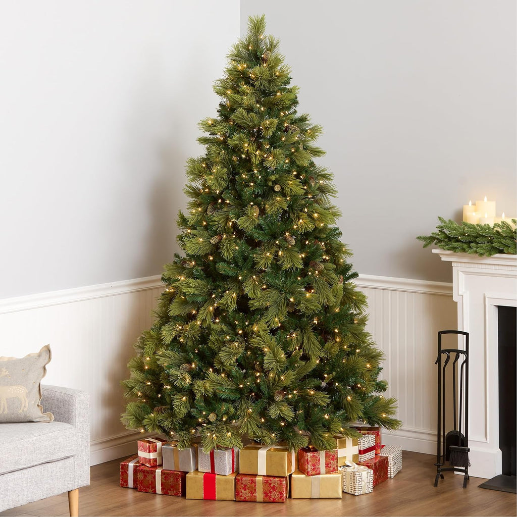 National Tree Company 7.5 ft Pre-Lit Carolina Pine Artificial Christmas Tree, 750 Clear Lights, 1,399 Tips, Includes Stand, Green