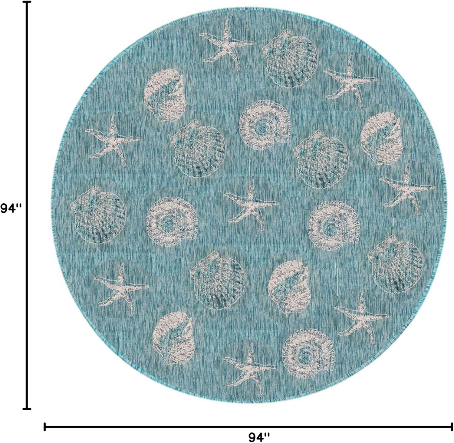 Liora Manne CARMEL Indoor/Outdoor Power Loomed Synthetic Blend Low Profile Area Rug - Transitional Coastal Seashell Decorative (Shells Aqua) (7'10" Round)