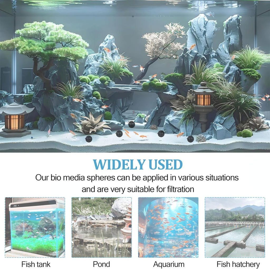 500 Pieces Black bio Balls 0.6 inch Internal bioballs Filter Media for Aquarium Outdoor Ponds Filter