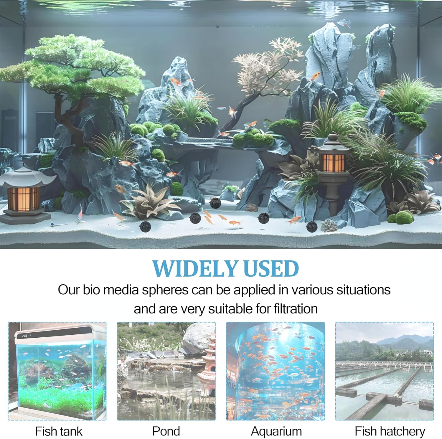 500 Pieces Black bio Balls 0.6 inch Internal bioballs Filter Media for Aquarium Outdoor Ponds Filter