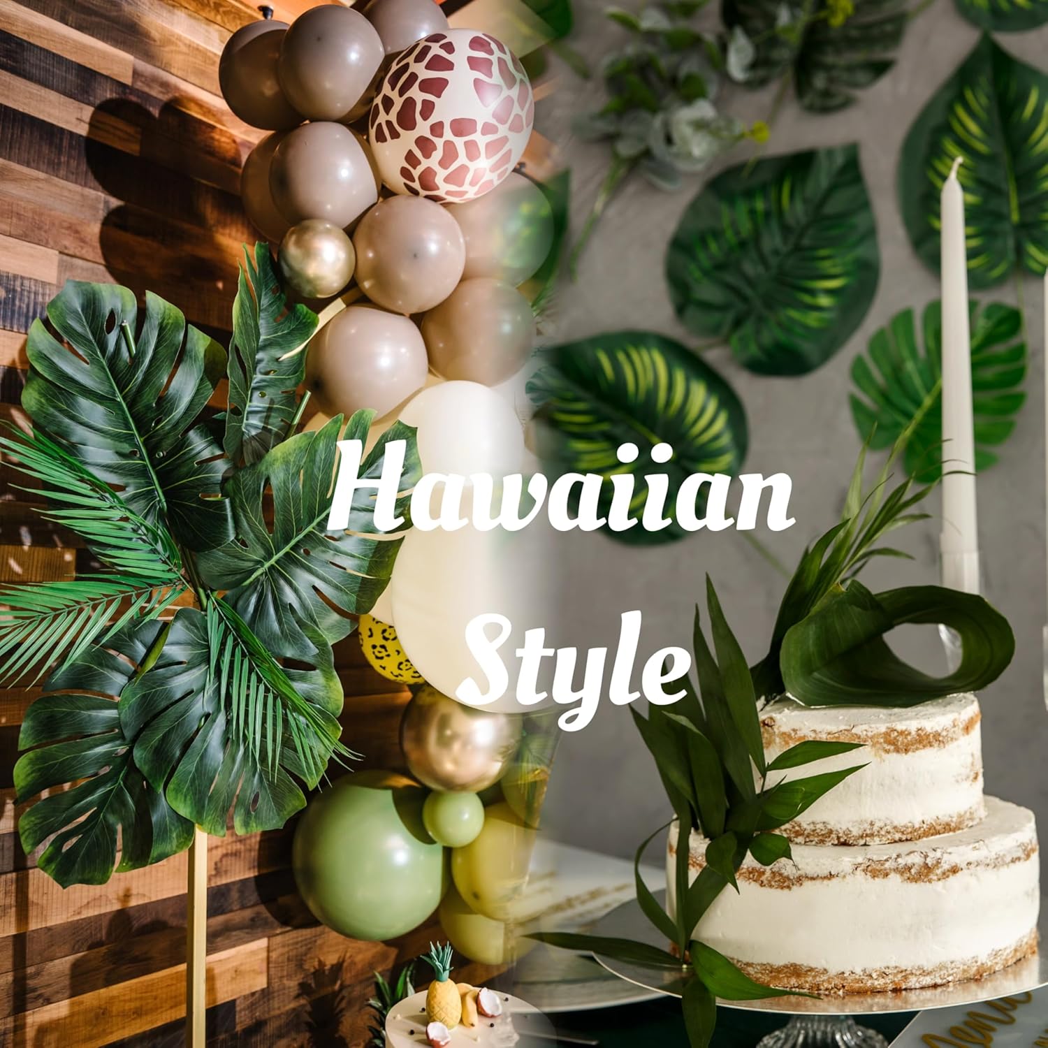 Sggvecsy 56 Pieces 7 Kinds Artificial Tropical Palm Leaves Tropical Leaves Monstera Leaves Safari Jungle Leaf with Stems for Hawaiian Luau Party Beach Table Wedding Shower Birthday Theme Decorations