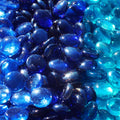 Reflective Fire Pit Glass Beads - Professional Grade Fire Glass for Fire Pit - 3/4" Firepit Glass Rock - Glass Stones - Fireplace Glass (20 Pound, Light Blue, Aqua Blue, Dark Blue)