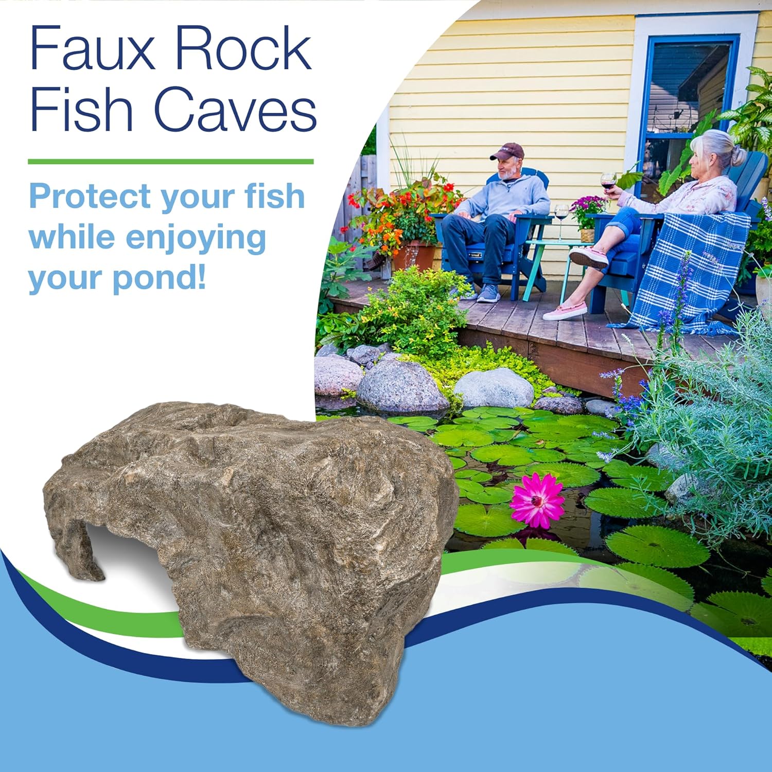 Aquascape Faux Rock Fish Cave, Predator Control and Decorative Shelter for Koi and Fish, Natural-Looking Rock Design, 25-inch L x 15-inch W, 78418
