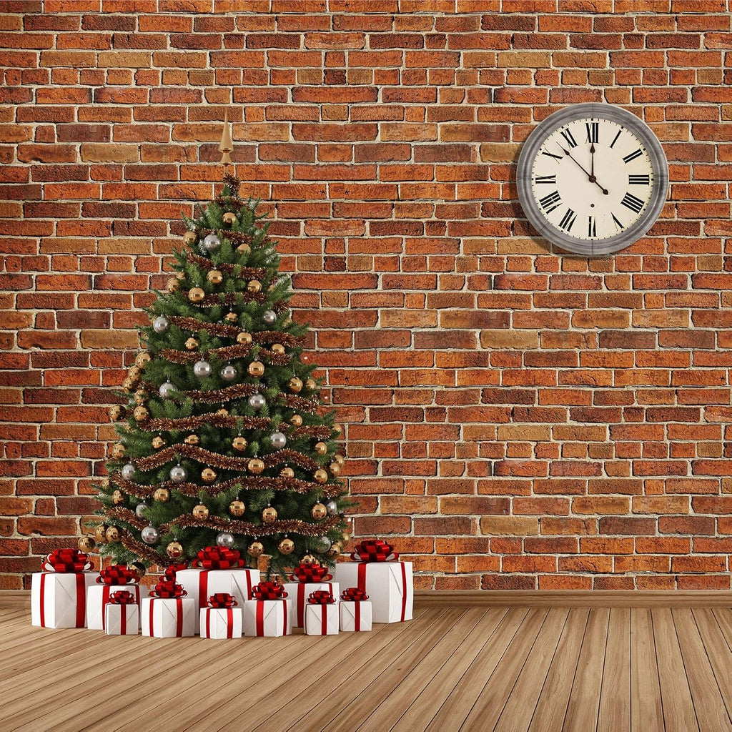 Chuangdi 8 Pcs 4.5 x 9 Feet Brick Wall Backdrop Tablecloth Christmas Stone Wallpaper Removable Wall Scene Setter Background for Medieval Castle Winter Holiday Party Decoration(Retro Red)