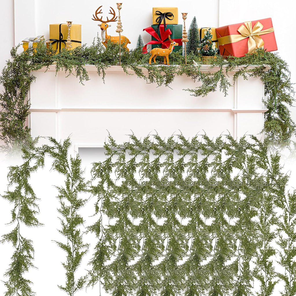 12 Pcs 5.6ft Artificial Christmas Garland Faux Cedar Cypress Garlands Realistic Leaves Hanging Greenery Plant for Christmas Table Fireplace Wall Mantle Indoor Xmas Decor