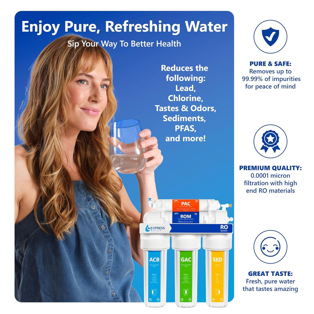 Express Water Reverse Osmosis Water Filtration System – 5 Stage RO Water Filter System with Faucet and Tank – Under Sink Water Filter – 100 GPD