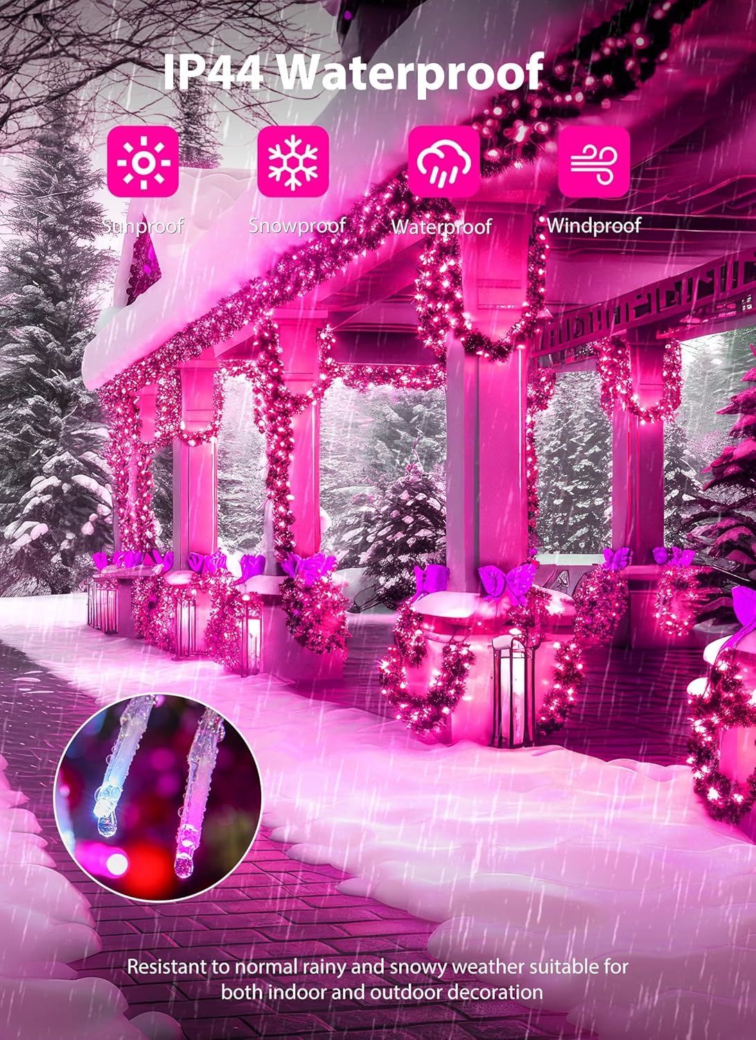 Minetom Christmas Lights Outdoor Cluster Lights - 200 LED 10 Ft Christmas Firecrackers String Light, 12 Modes Timer Waterproof Connetable Plug in Twinkle Fairy Light for Xmas Tree Party, Pink＆White