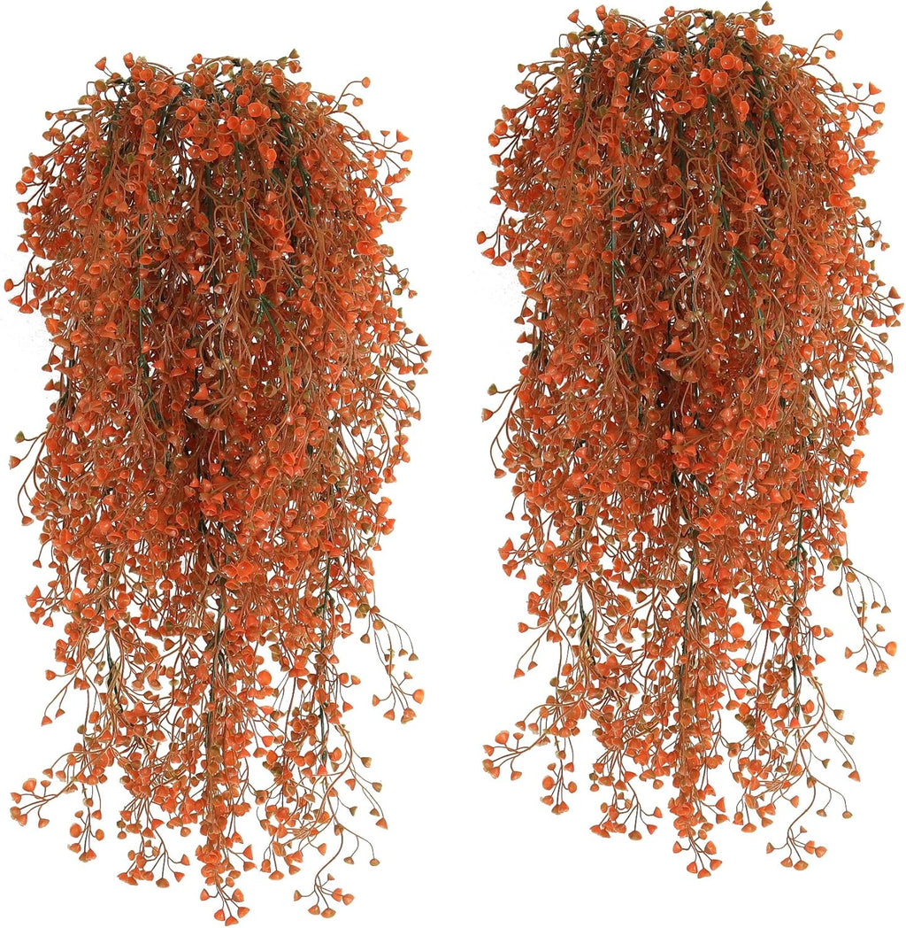 RECUTMS 4 Pcs Artificial Hanging Plants Fall Decor Faux Hanging Plants Artificial Plants UV Resistant Fake for Indoor Outdoors Fake Plants for Patio Garden Party Wedding Decor (Green Orange)