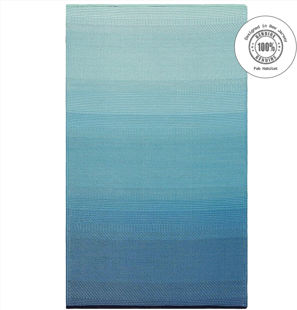 Fab Habitat Outdoor Rug - Waterproof, Fade Resistant, Crease-Free - Premium Recycled Plastic - Ombre - Porch, Deck, Balcony, Mudroom, Laundry Room, Patio - Big Sur - Teal - 3 x 5 ft