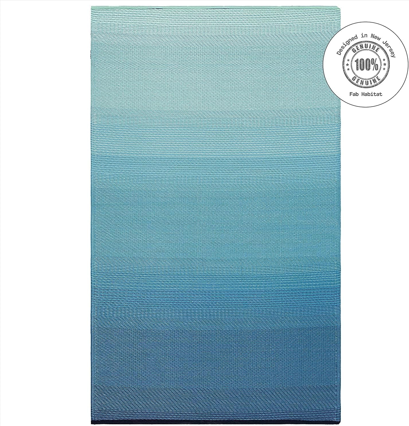 Fab Habitat Outdoor Rug - Waterproof, Fade Resistant, Crease-Free - Premium Recycled Plastic - Ombre - Porch, Deck, Balcony, Mudroom, Laundry Room, Patio - Big Sur - Teal - 3 x 5 ft