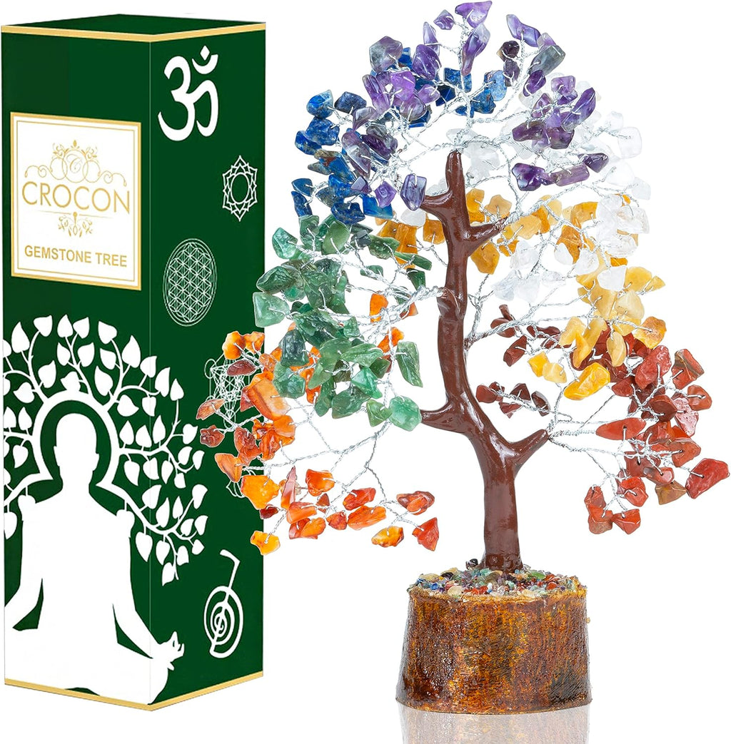 Crocon Seven Chakra Crystal Tree of Life Chakra Bonsai Tree for Room, Office & Bedroom Decor Spiritual Gift Meditation Birthday Gift for Women Mom Sister Housewarming Gifts Home