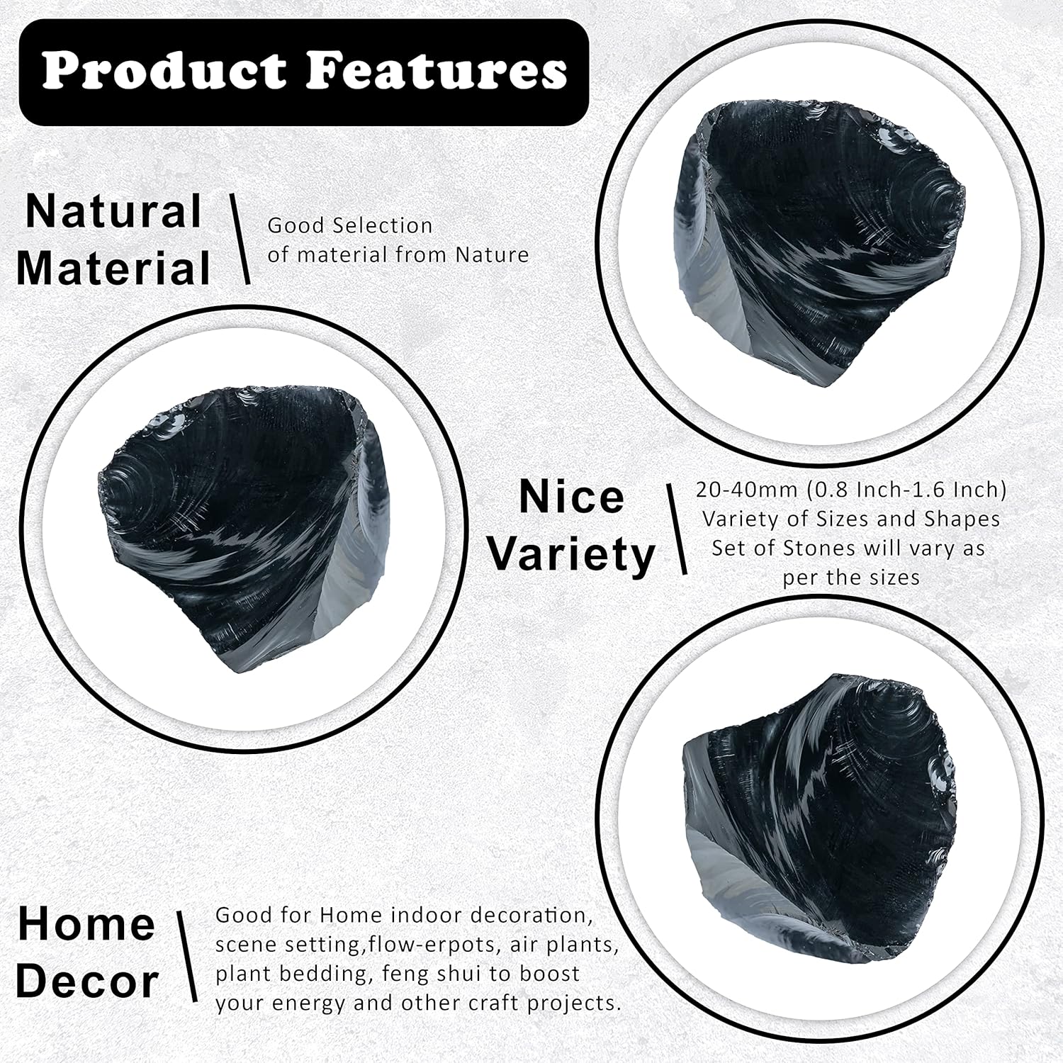 Crocon 1LB Black Obsidian Rough Bulk Natural Stone Raw Stone Tumbling Cabbing Polishing Mining Chakra Balancing Reiki Healing Good Luck Home Office Decor
