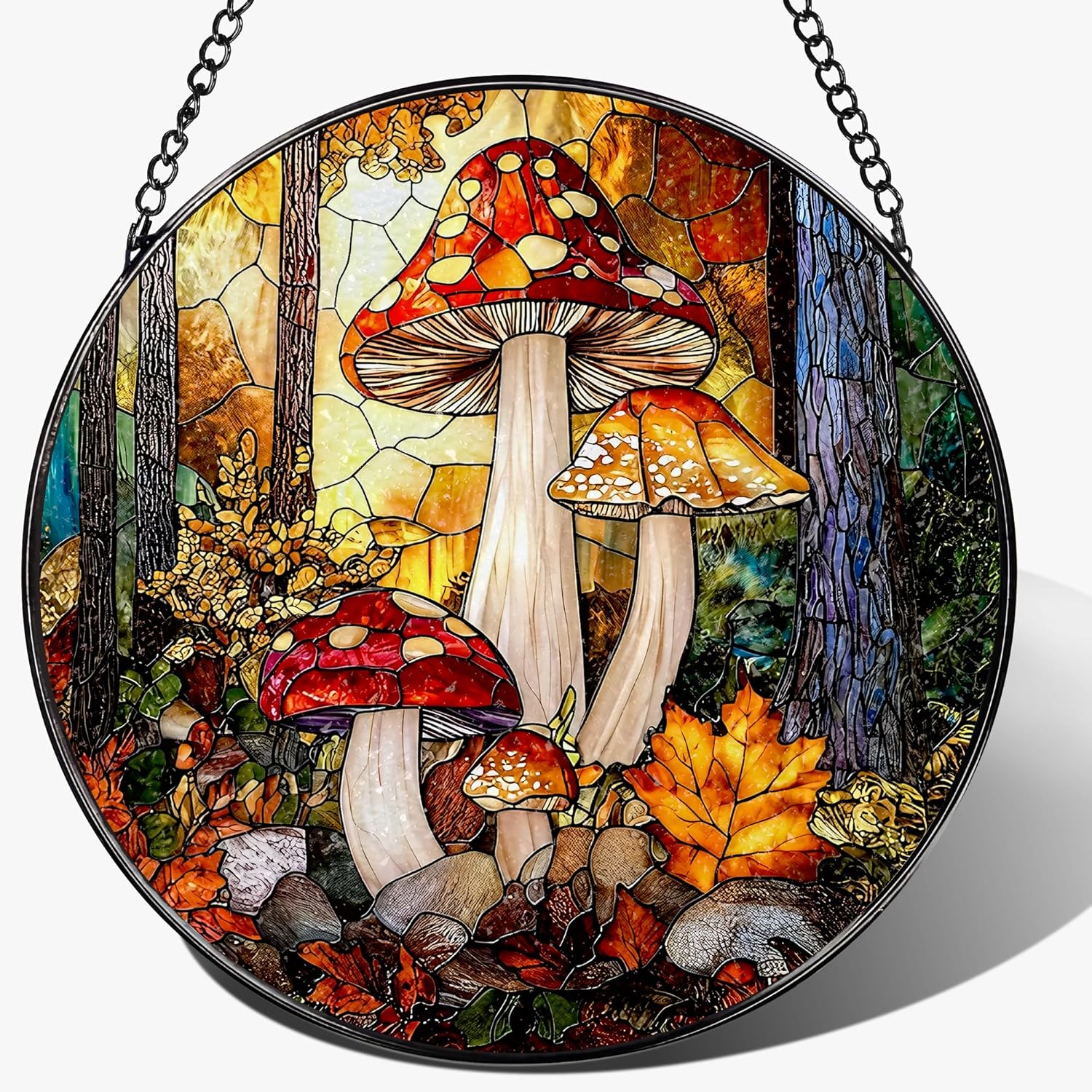 8-Inch Mushroom Suncatcher Ornament: Stained Glass Window Hanging & Decor, Sun Catchers Indoor Window — Gifts for Christmas & Holidays, Ideal Gifts for Nature and Mushroom Lovers, Gift Idea