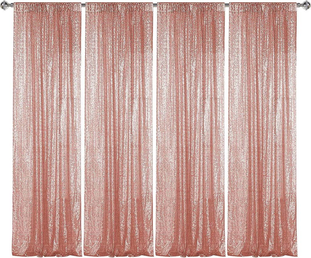 Sugargirl Rose Gold Sequin Backdrop Curtain 4 Panels 2FTx8FT Glitter Rose Gold Background Drapes Sparkle Photography Backdrop for Party Wedding Birthday Wall Decoration