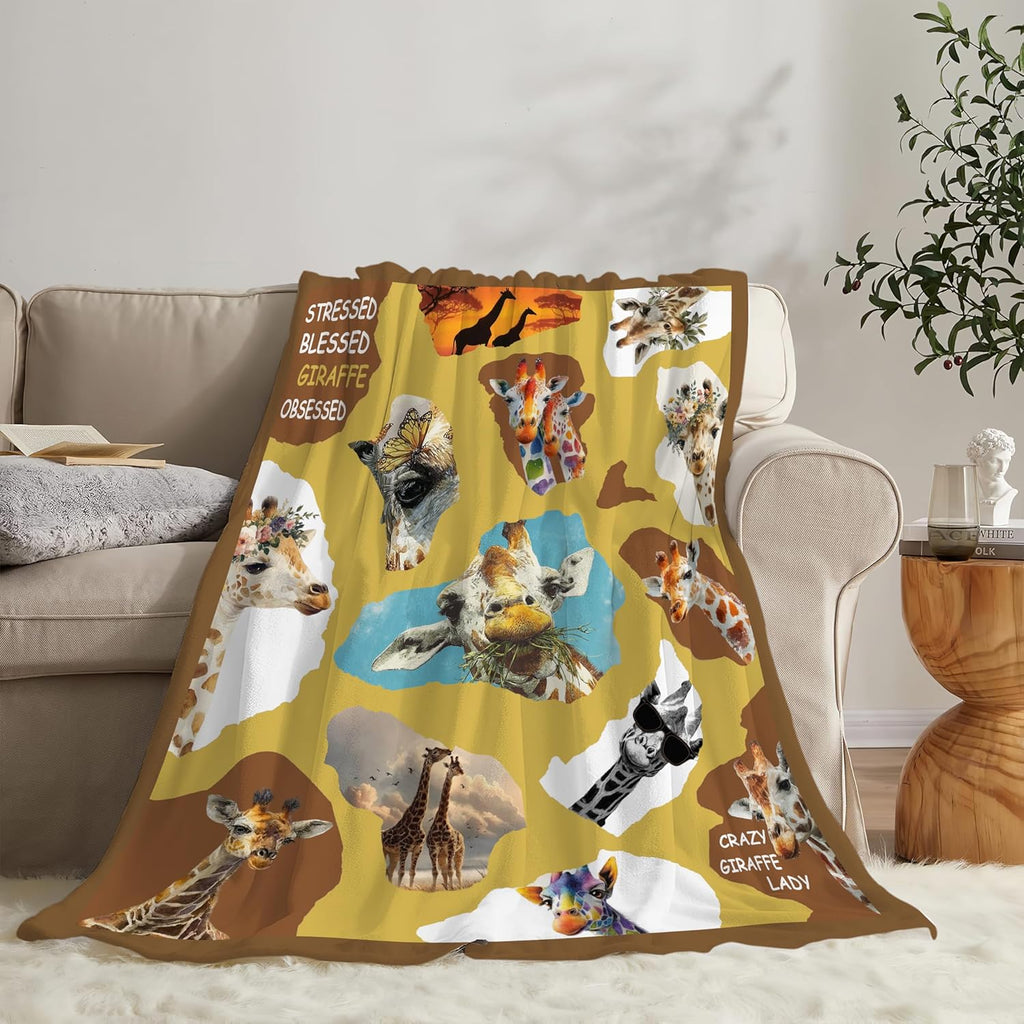 Giraffe Throw Blanket Giraffe Stuff Gifts for Kids Girls Boys Adults Women Men Soft Cozy Warm Plush Fluffy Fuzzy Fleece Blanket Decor 60''X80''