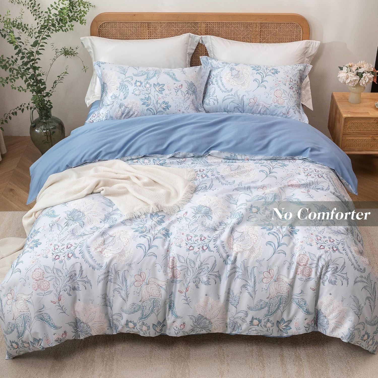 MILDLY Full Size Duvet Cover Set 100% Long-Staple Cotton Luxury Paisley Floral Patten Reversible Comforter Cover Set 3Pcs
