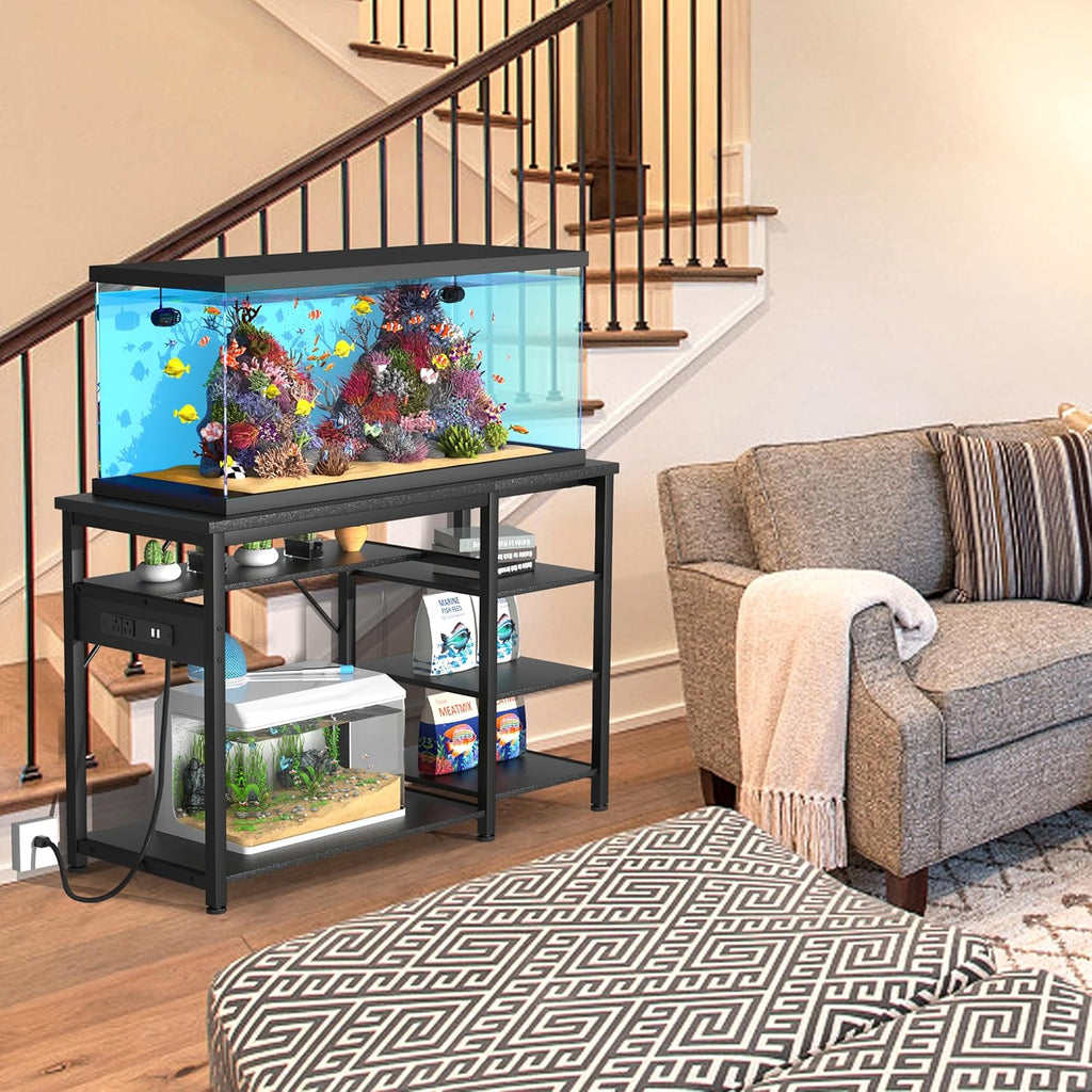 GRLEAF 40-50 Gallon Aquarium Stand: 1200LB Capacity, Built-In Power Outlets, 3-Tier Shelves for Fish Tank Accessories Storage, Heavy-Duty Steel/Wood Hybrid for Fish & Reptile Tanks | Excludes Tank