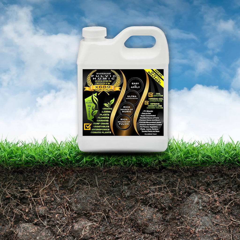 Humic Acid Liquid Aeration Lawn - Humic Acid & Fulvic Acid Liquid Concentrate - 10,000 sq ft - Organic Plant Food Enhancer for Lawn, Plants, Turf Grass & Garden Soil Treatment Conditioner & Aerator