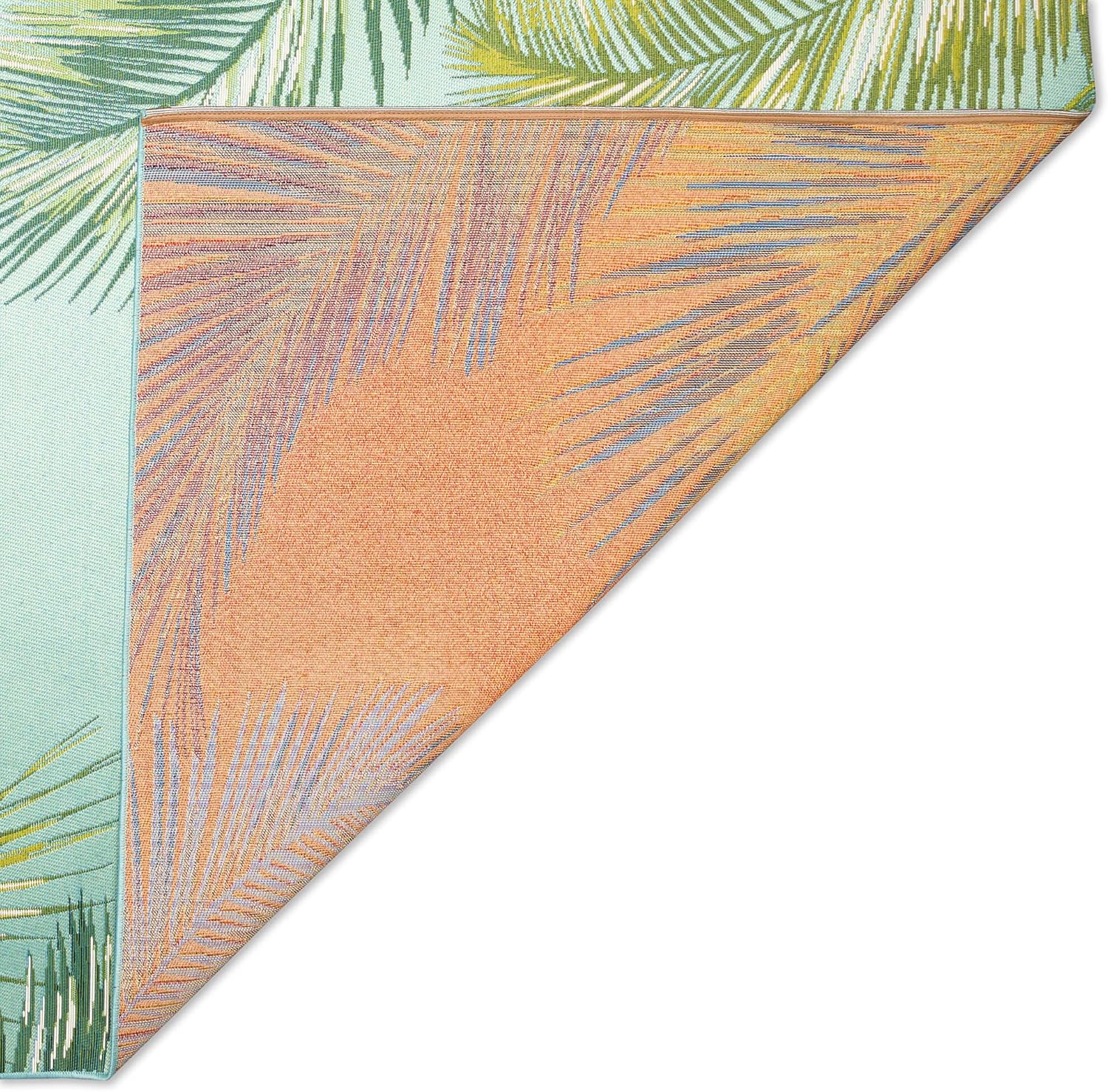 Liora Manne Marina Indoor/Outdoor Power Loomed Synthetic Blend Low Profile Area Rug - Transitional Border Botanical Beach Colorful (Palm Border Aqua) (6'6" x 9'4")