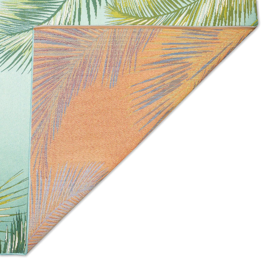 Liora Manne Marina Indoor/Outdoor Power Loomed Synthetic Blend Low Profile Area Rug - Transitional Border Botanical Beach Colorful (Palm Border Aqua) (3'3" x 4'11")