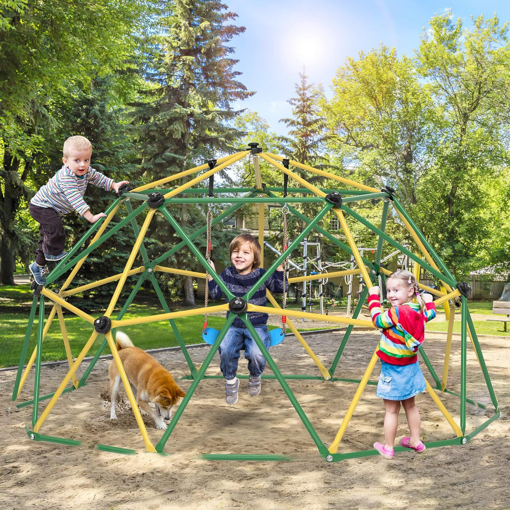 GIKPAL Climbing Dome, 10FT Dome Climber with Hammock for Kids 3 to 10 Outdoor Play Equipment, Supports up to 1000lbs Jungle Gym, Anti-Rust, Easy Assembly, Yellow+Green
