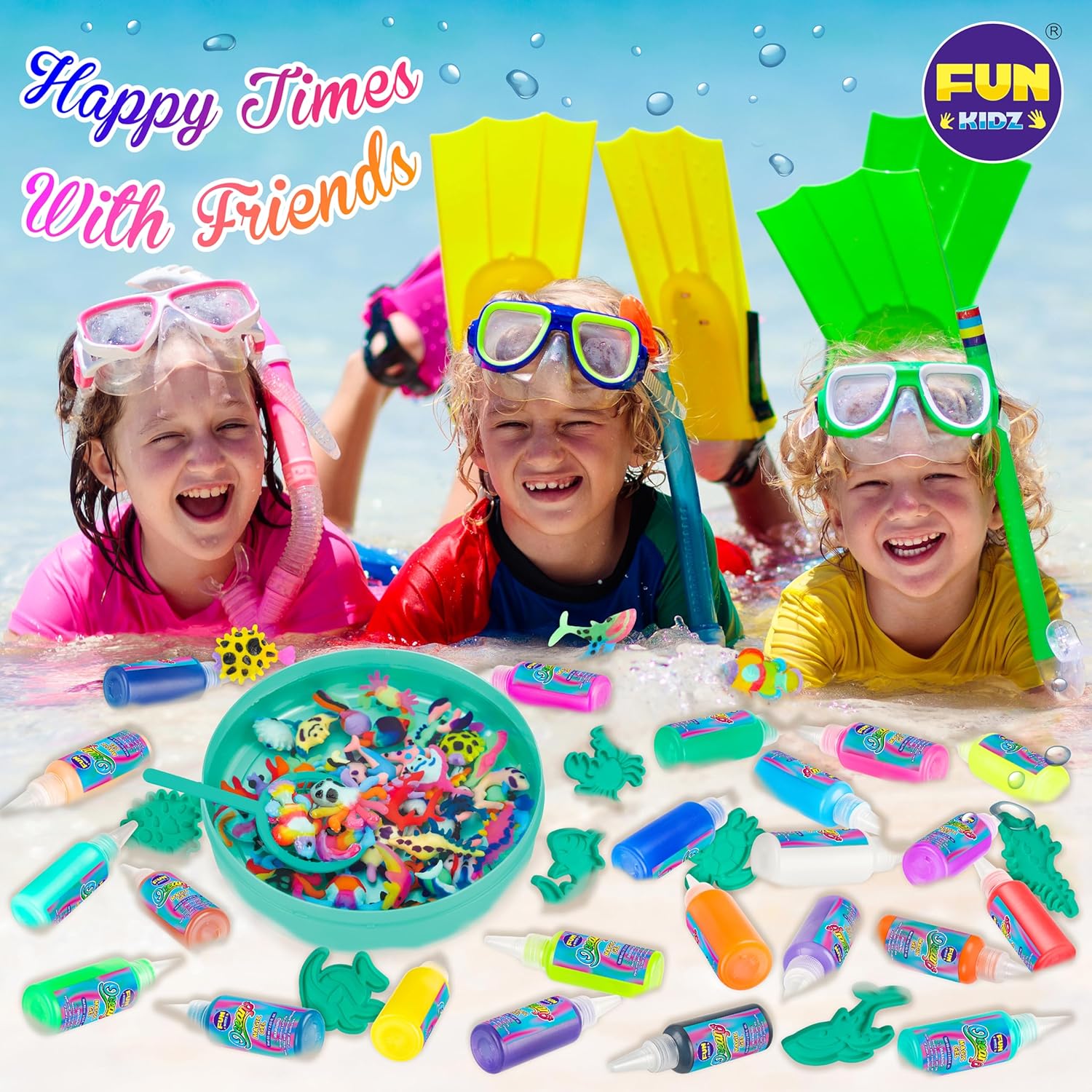 Ocean Magic Water Elves Toys Kit, FunKidz Aqua Squishy Craft Kit for Kids 25 Bright Ocean Colors Gel 16 Ocan Creature Molds Great Birthday Gift for Boys Girls Summer Activities